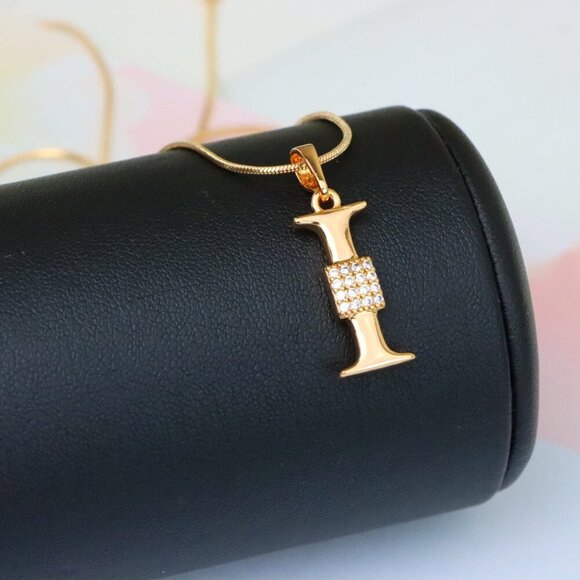 "Rose Gold I Alphabet Pendant with Crystal Accent for Women, XPPT1420 - Picture 7 of 13